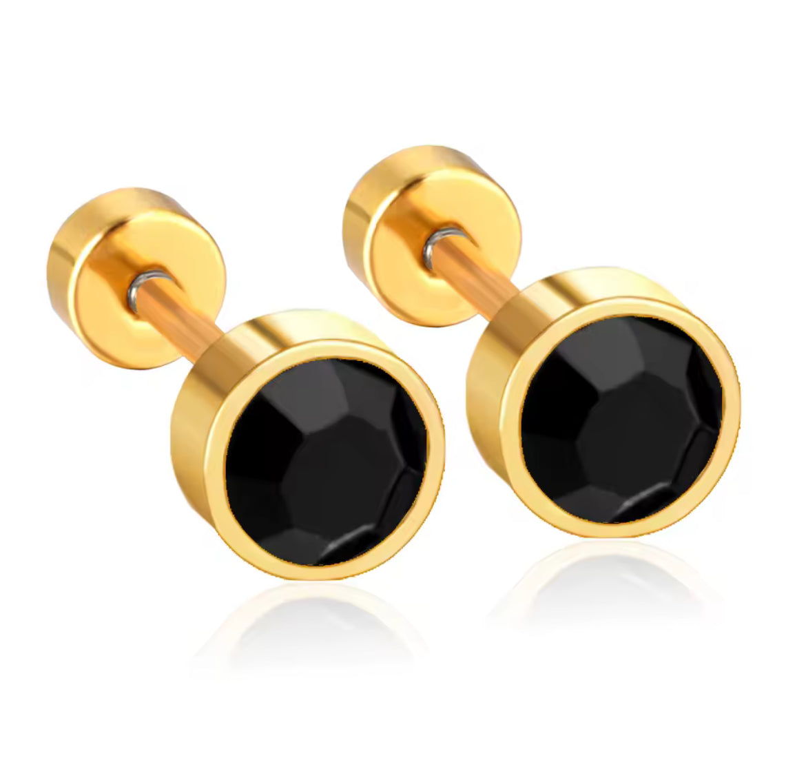 Black Crystal - Silver+Gold (Screw Back)