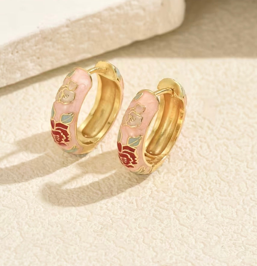 Pink floral hoops