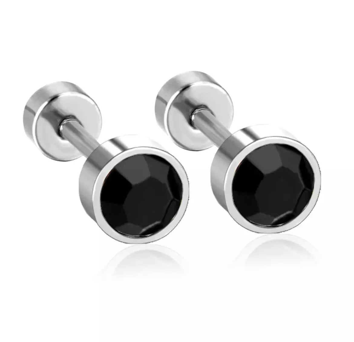 Black Crystal - Silver+Gold (Screw Back)