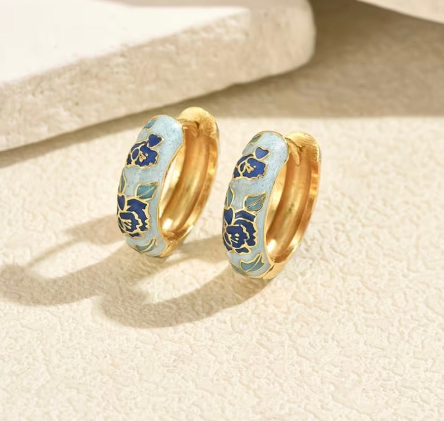 Blue floral hoops